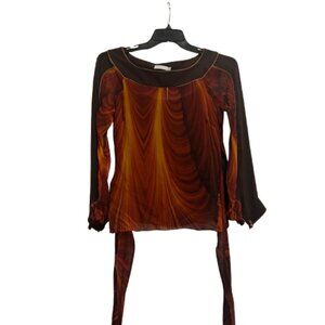 Tamsen Designer Orange and Brown Blouse with Belt Women’s Size 6